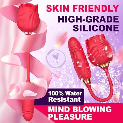 Rose Vibrator 2 in 1 Rose Toy With A Thrusting Dildo