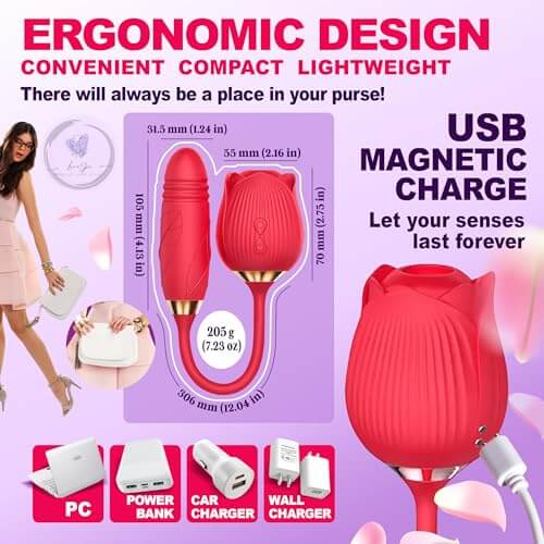 Rose Vibrator 2 in 1 Rose Toy With A Thrusting Dildo