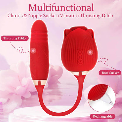 Rose Vibrator 2 in 1 Rose Toy With A Thrusting Dildo