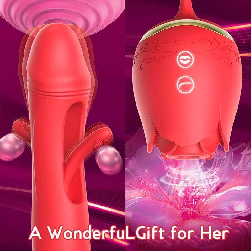 3-in-1 Telescopic Slap Suck Rose Vibrator