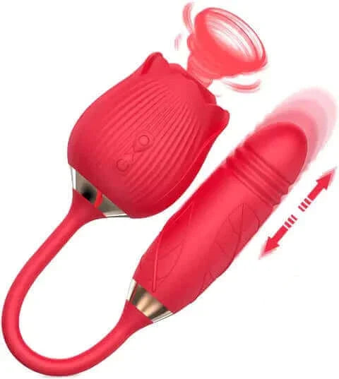 Rose Vibrator 2 in 1 Rose Toy With A Thrusting Dildo